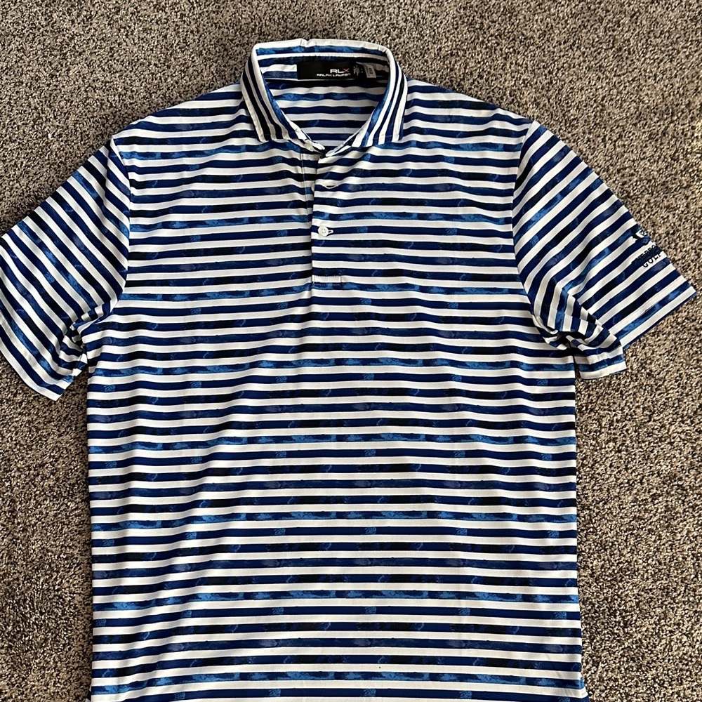 RLX Ralph Lauren Navy and White Striped Polo